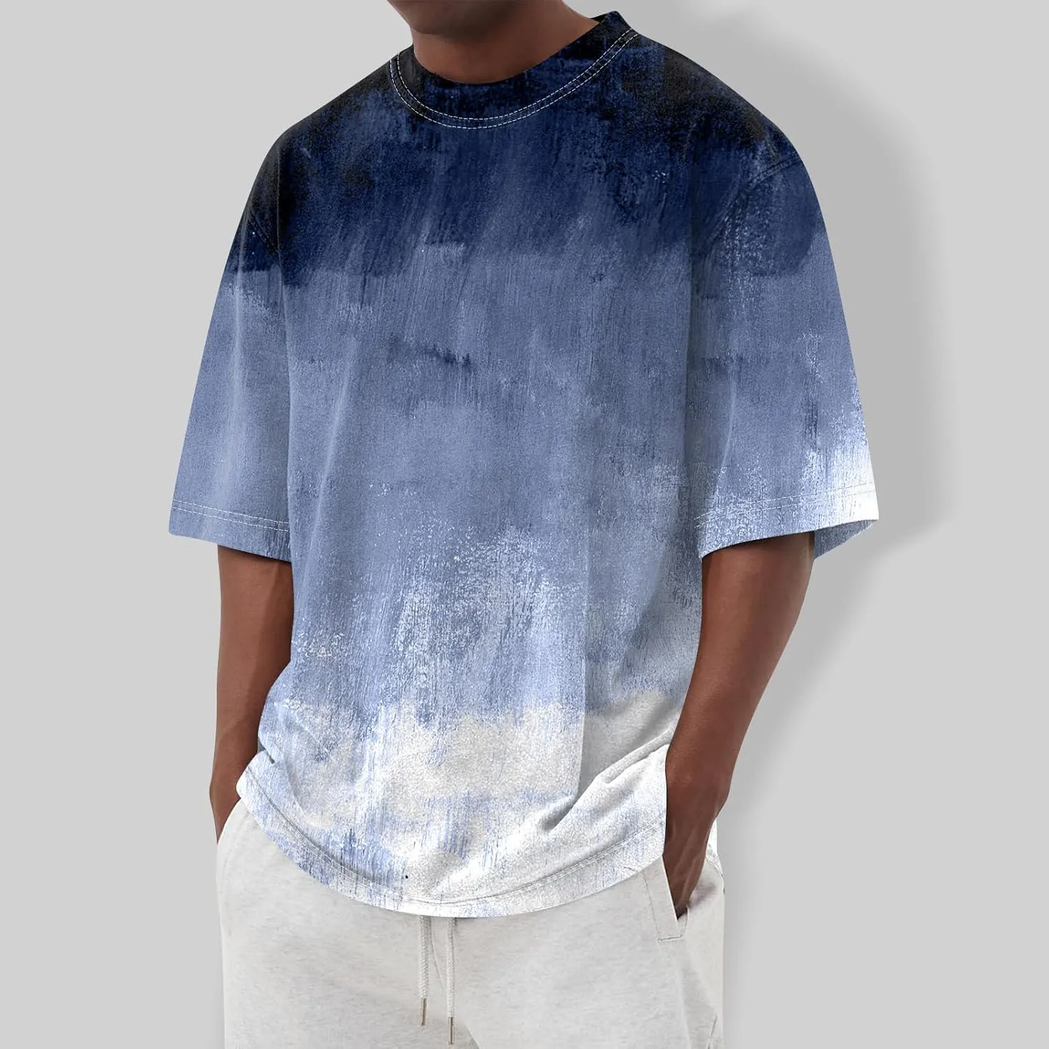 Mens Oversized Tie Dye T-Shirt Summer Casual Stylish Gradient Tee Shirts Short Sleeve Crew Neck Loose Fit Tops