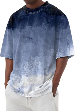 Mens Oversized Tie Dye T-Shirt Summer Casual Stylish Gradient Tee Shirts Short Sleeve Crew Neck Loose Fit Tops