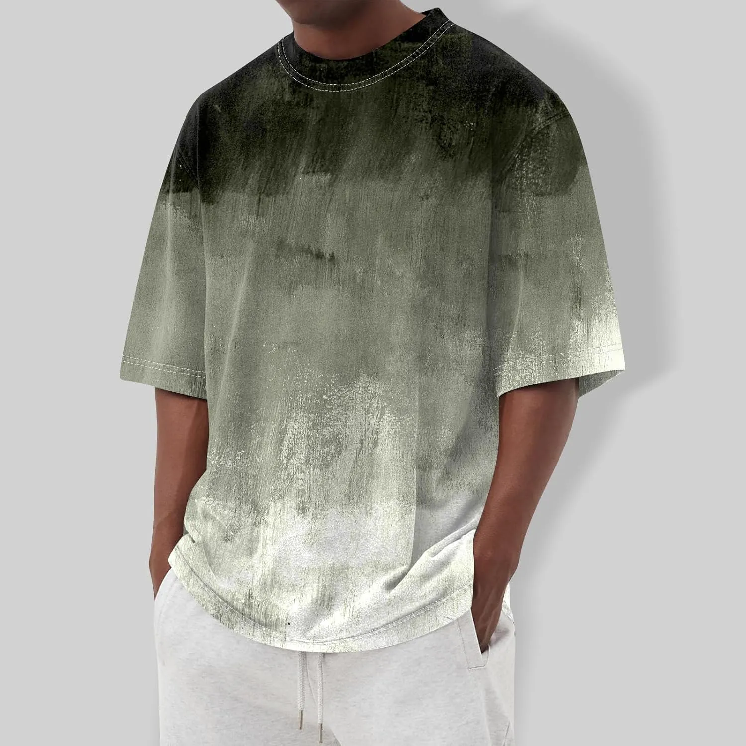 Mens Oversized Tie Dye T-Shirt Summer Casual Stylish Gradient Tee Shirts Short Sleeve Crew Neck Loose Fit Tops