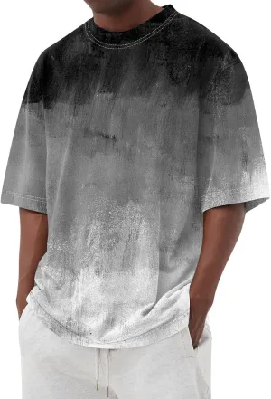 Mens Oversized Tie Dye T-Shirt Summer Casual Stylish Gradient Tee Shirts Short Sleeve Crew Neck Loose Fit Tops