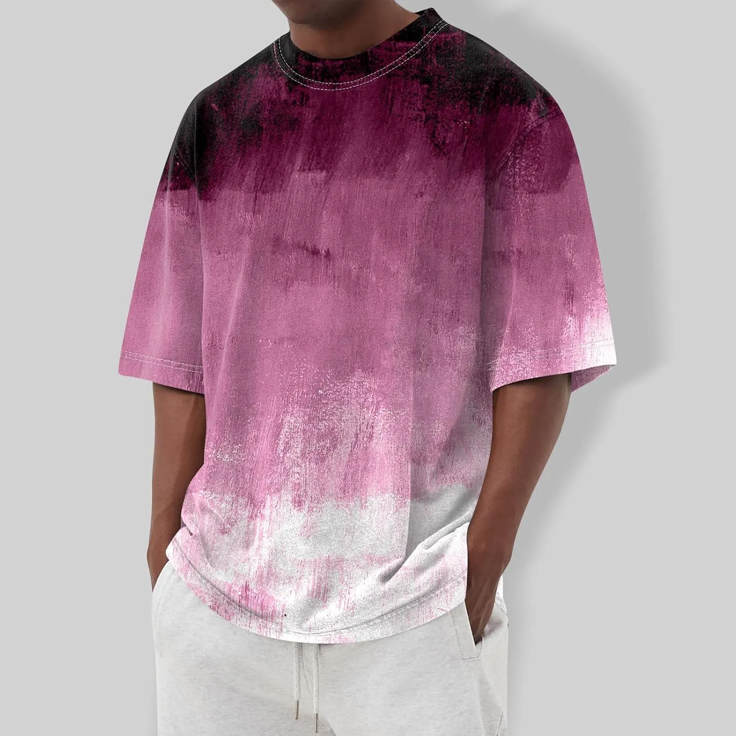 Mens Oversized Tie Dye T-Shirt Summer Casual Stylish Gradient Tee Shirts Short Sleeve Crew Neck Loose Fit Tops