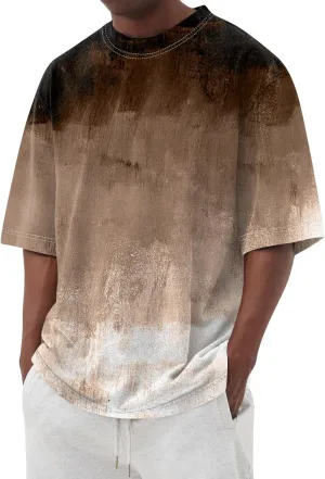 Mens Oversized Tie Dye T-Shirt Summer Casual Stylish Gradient Tee Shirts Short Sleeve Crew Neck Loose Fit Tops
