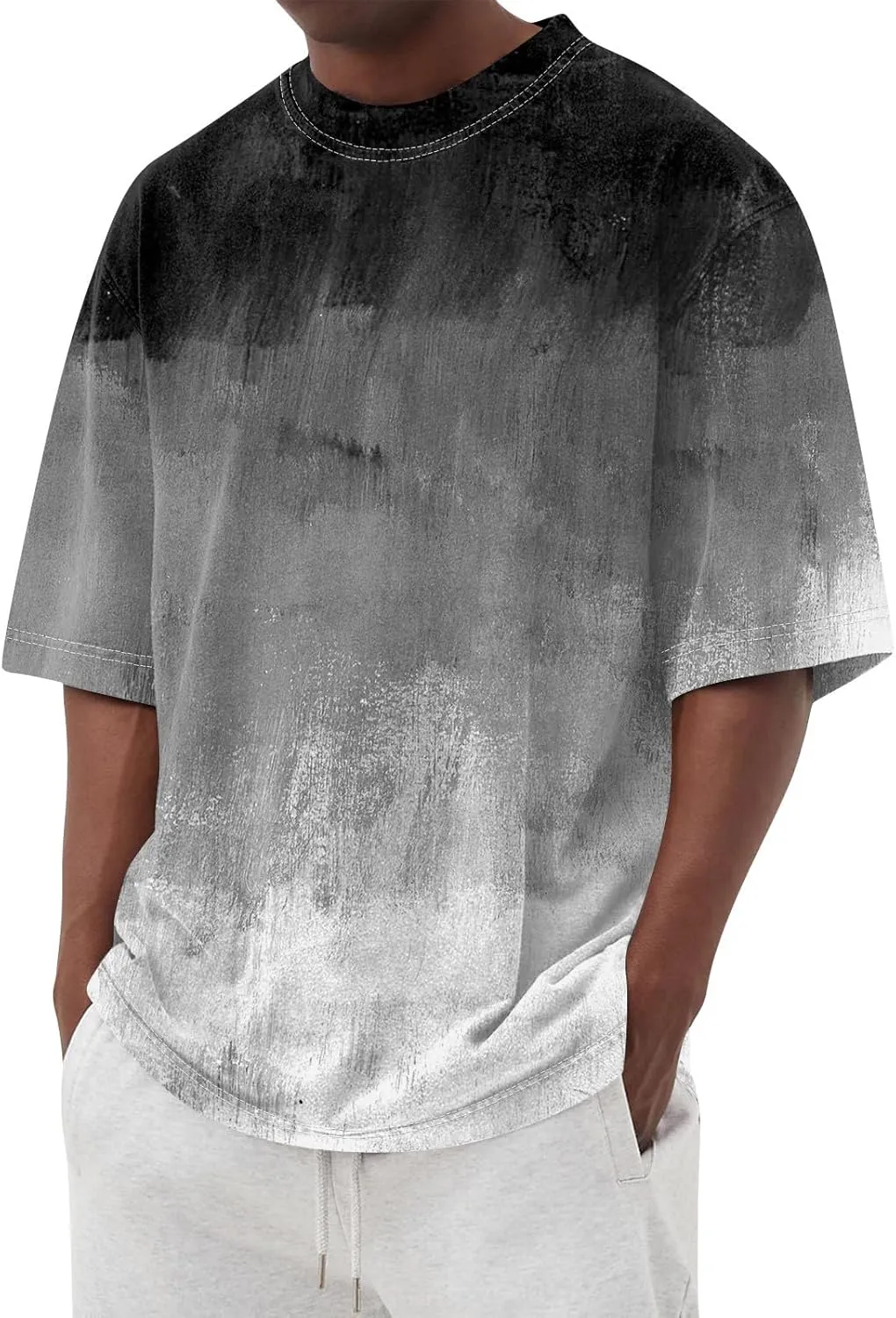 Mens Oversized Tie Dye T-Shirt Summer Casual Stylish Gradient Tee Shirts Short Sleeve Crew Neck Loose Fit Tops