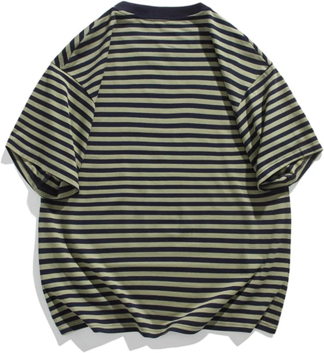 Men's Oversized Tops Classic Stripes Print Drop Shoulder Short Sleeve Tee Top Loose Casual Crewneck Pullover T Shirts