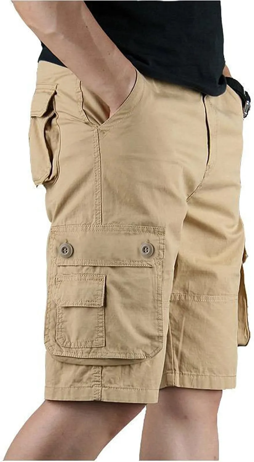 Mens Resort Wear 2025 Cargo Shorts Elastic Waist Hiking Work Shorts Outdoor Golf Jogger Running Shorts Zipper Pockets