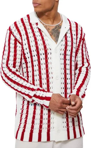 Mens Shawl Cardigan Lapel Casual Button Down Long Sleeve Wool Blend Knit Jacquard Sweaters