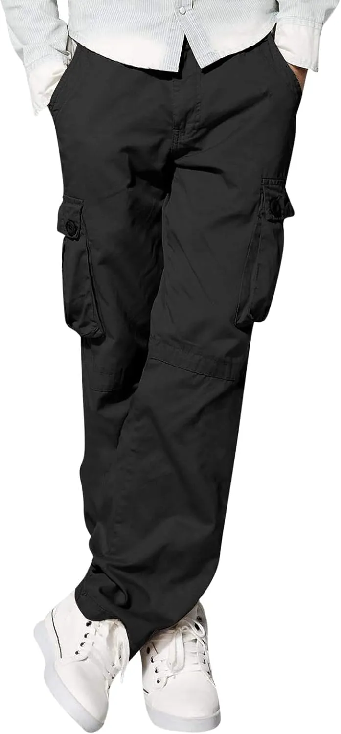 Men's Street Sports Cargo Pants Multi-Pocket Straight Leg Zipper Sports Dance Hip Hop Workwear Trousers Casual Gym Home Pants