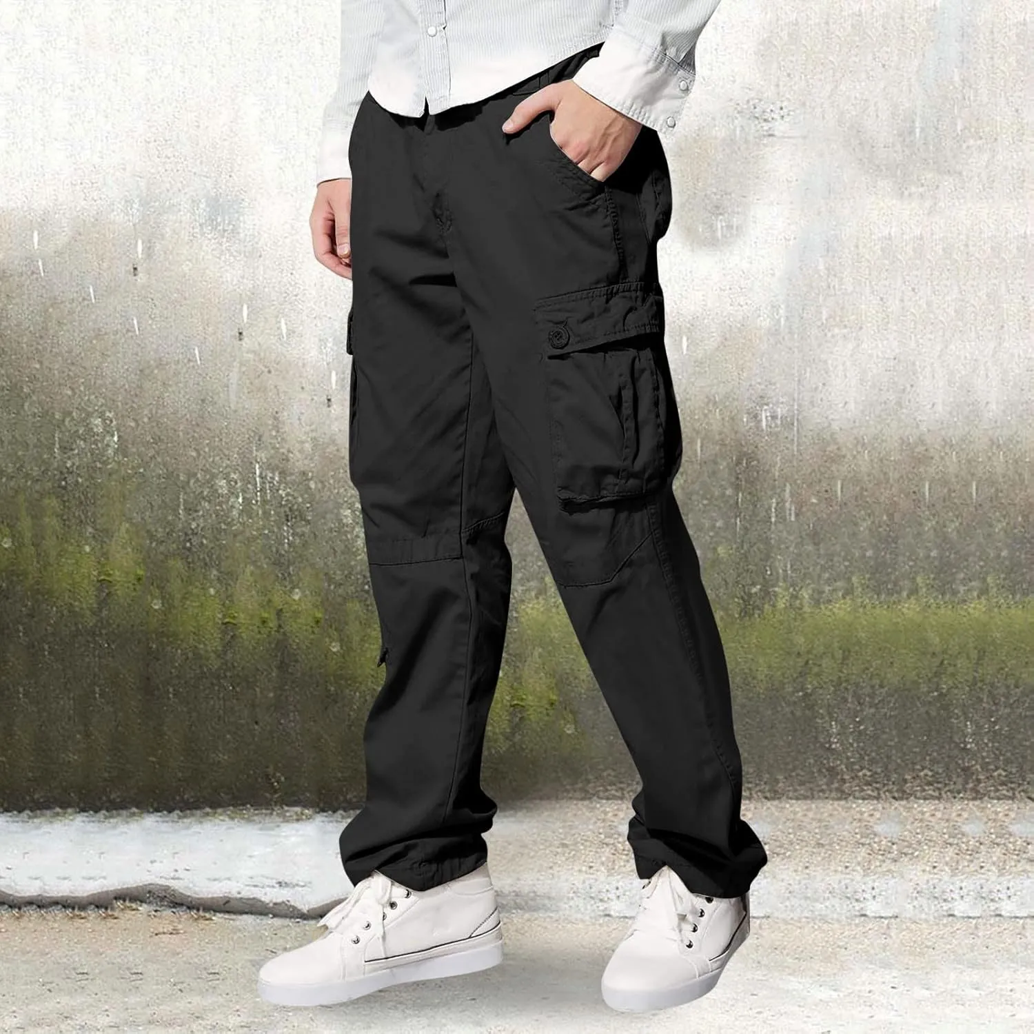 Men's Street Sports Cargo Pants Multi-Pocket Straight Leg Zipper Sports Dance Hip Hop Workwear Trousers Casual Gym Home Pants
