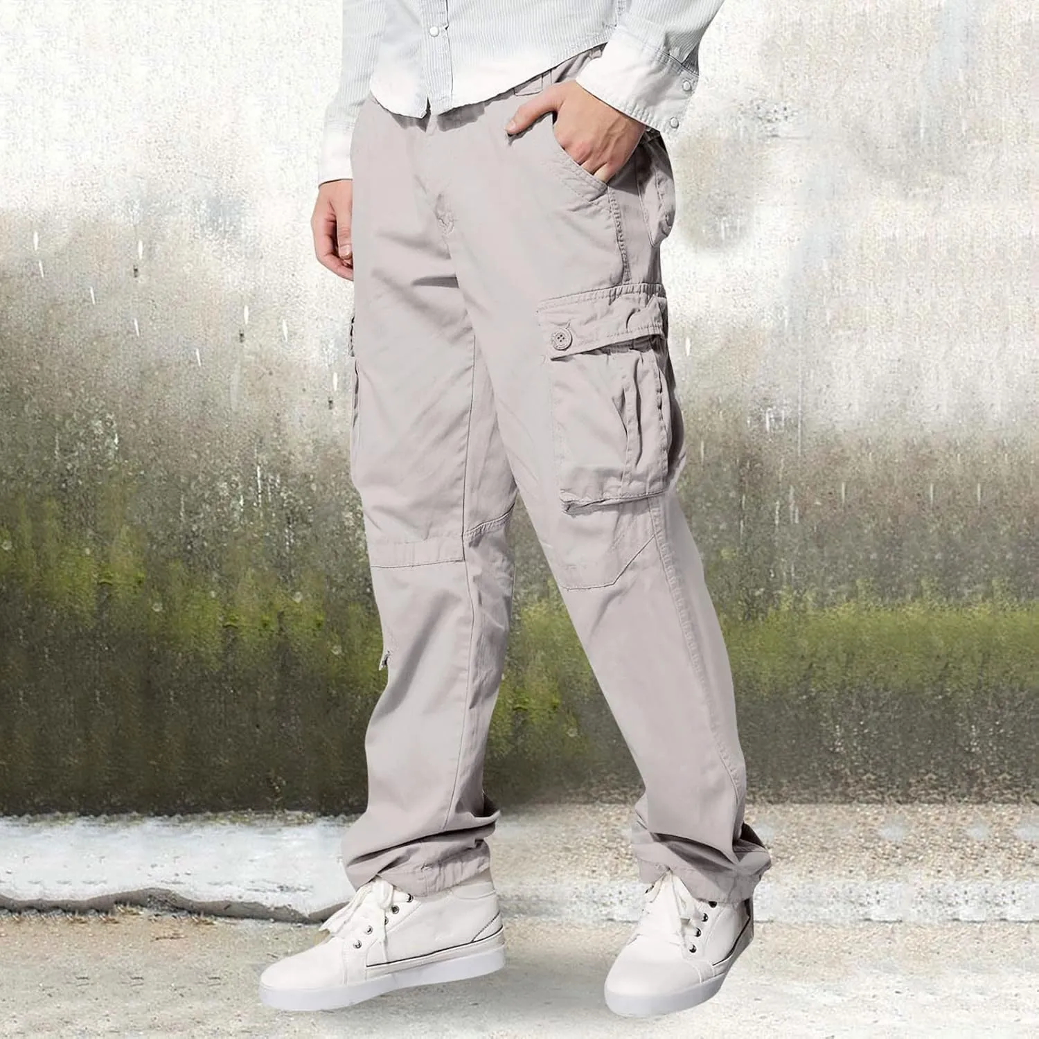 Men's Street Sports Cargo Pants Multi-Pocket Straight Leg Zipper Sports Dance Hip Hop Workwear Trousers Casual Gym Home Pants