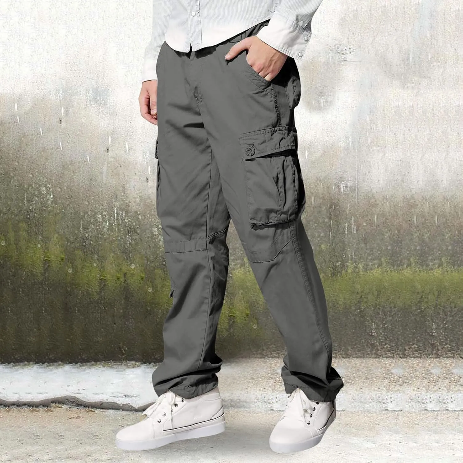 Men's Street Sports Cargo Pants Multi-Pocket Straight Leg Zipper Sports Dance Hip Hop Workwear Trousers Casual Gym Home Pants