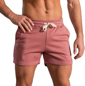 Mens Summer Athletic Sweat Shorts Solid Cotton Three-Point Sports Shorts Elastic Mid-Waist Drawstring Shorts