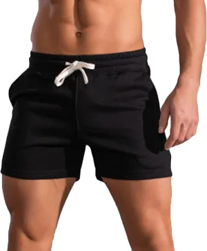 Mens Summer Athletic Sweat Shorts Solid Cotton Three-Point Sports Shorts Elastic Mid-Waist Drawstring Shorts