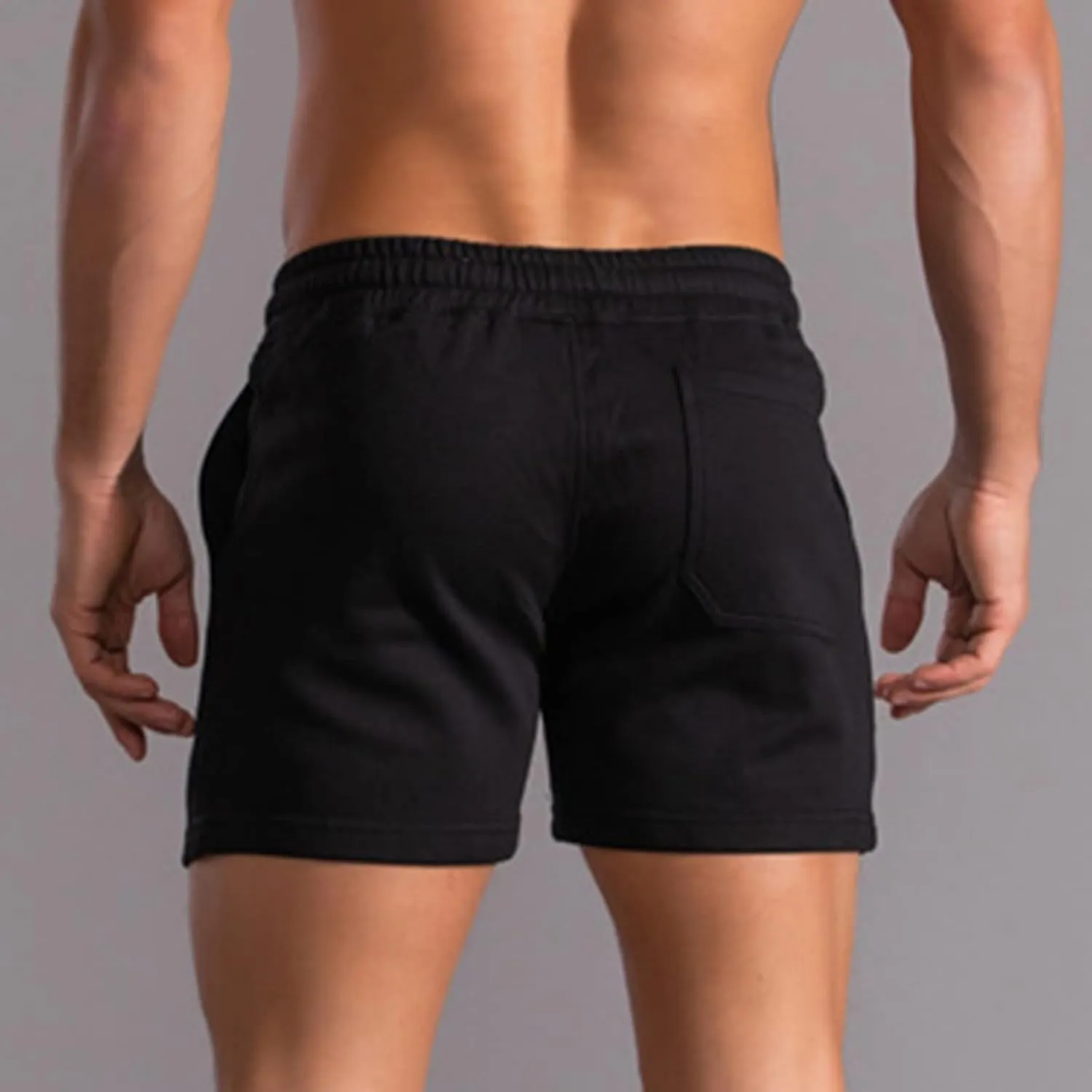 Mens Summer Athletic Sweat Shorts Solid Cotton Three-Point Sports Shorts Elastic Mid-Waist Drawstring Shorts