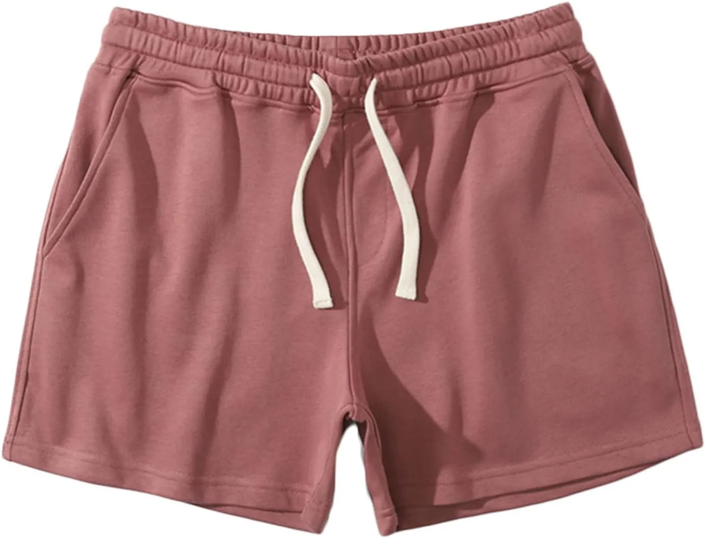 Mens Summer Athletic Sweat Shorts Solid Cotton Three-Point Sports Shorts Elastic Mid-Waist Drawstring Shorts
