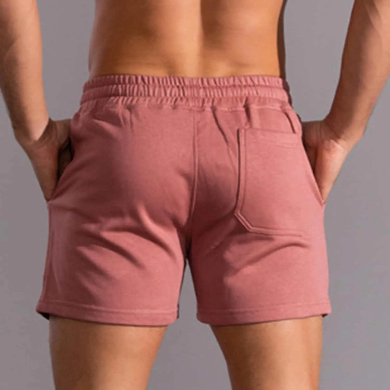 Mens Summer Athletic Sweat Shorts Solid Cotton Three-Point Sports Shorts Elastic Mid-Waist Drawstring Shorts