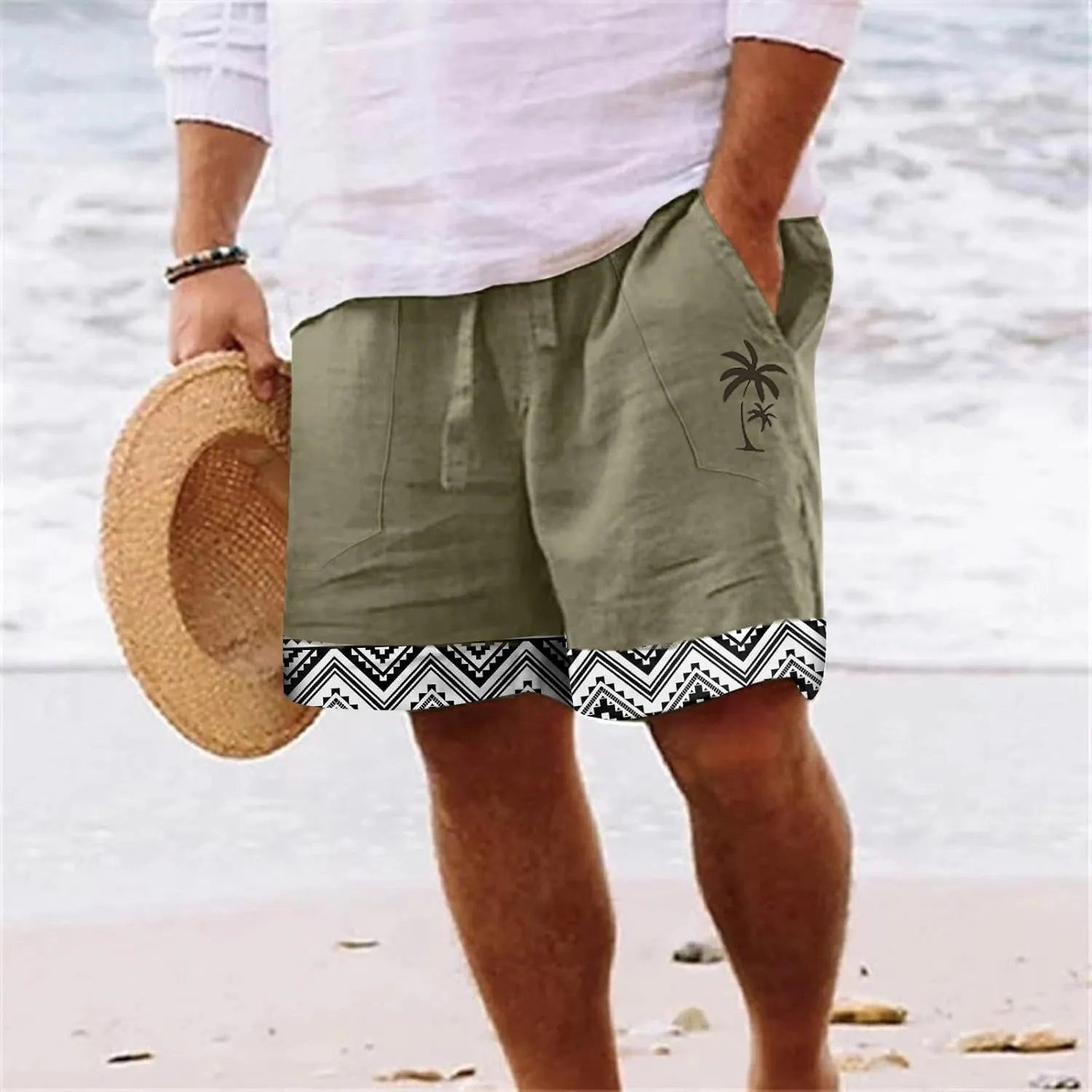 Mens Summer Linen Elastic Shorts Shorts Beach Shorts Casual Cotton Linen Shorts Mens Summer Linen Elastic Shorts