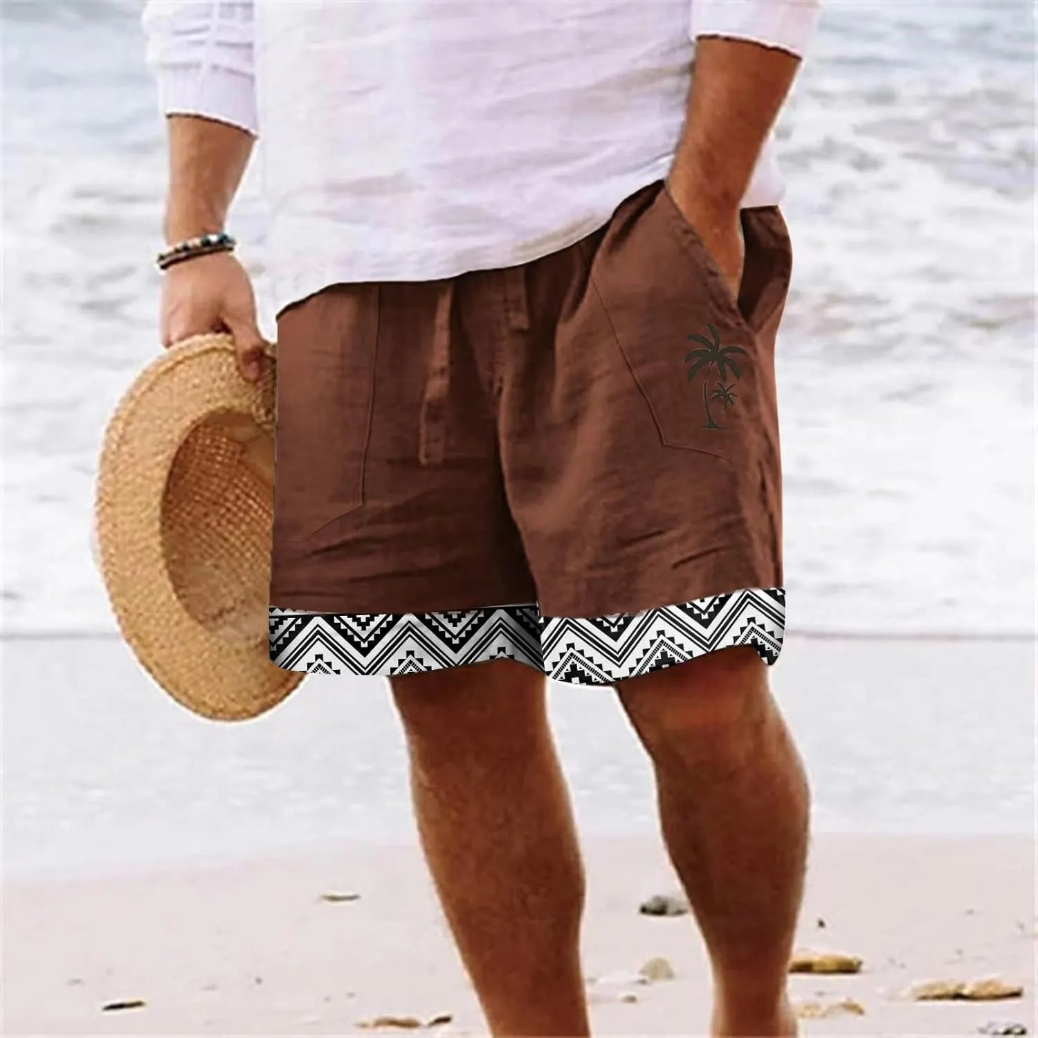 Mens Summer Linen Elastic Shorts Shorts Beach Shorts Casual Cotton Linen Shorts Mens Summer Linen Elastic Shorts