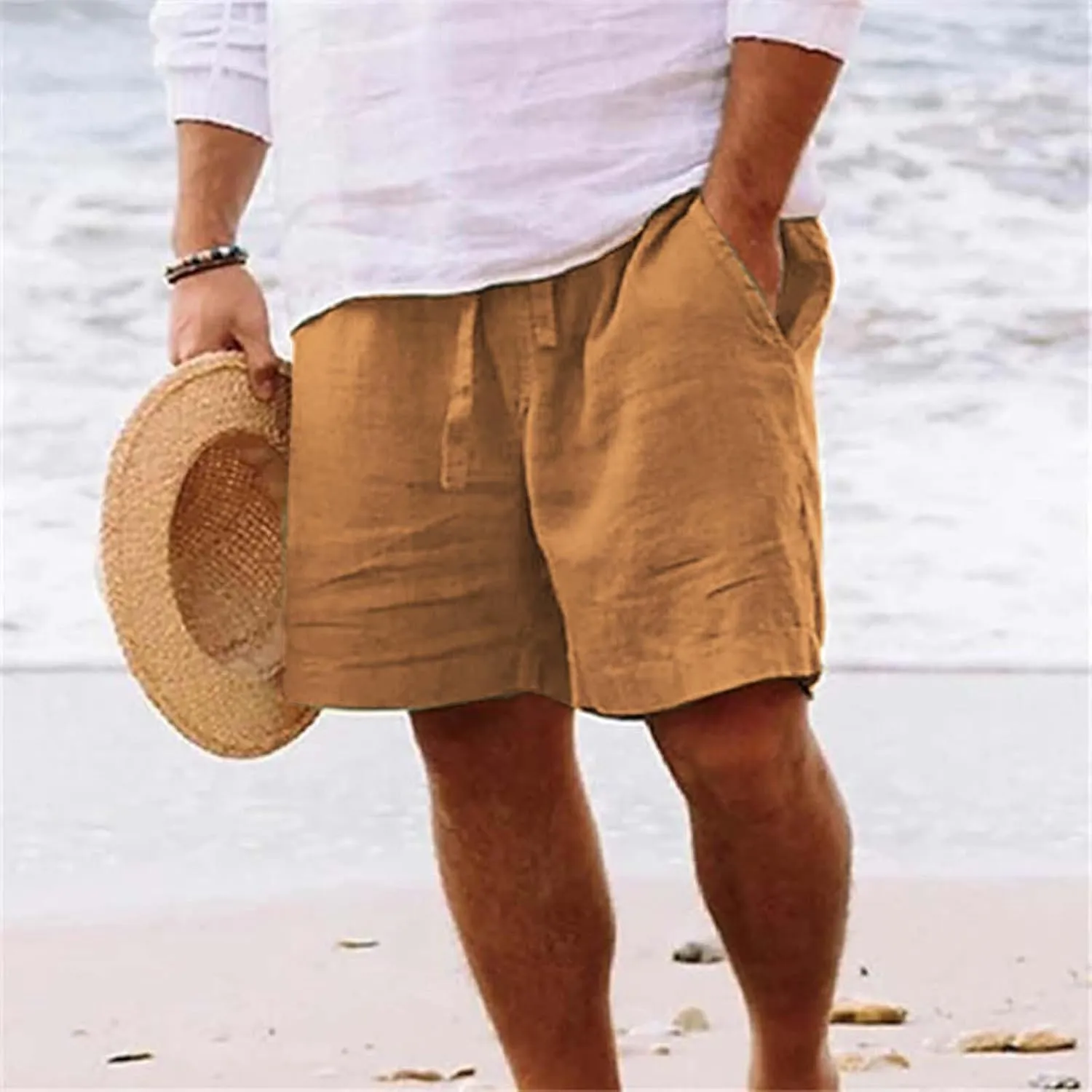 Mens Summer Linen Elastic Shorts Shorts Beach Shorts Casual Cotton Linen Shorts Mens Summer Linen Elastic Shorts