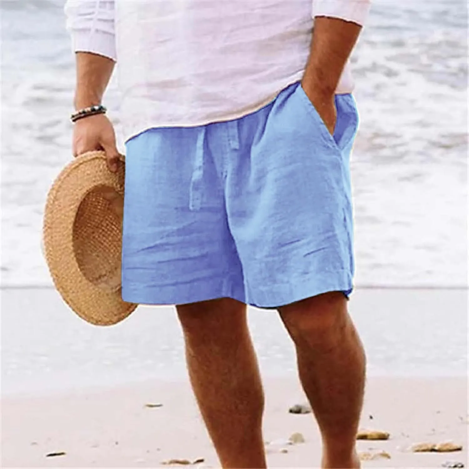 Mens Summer Linen Elastic Shorts Shorts Beach Shorts Casual Cotton Linen Shorts Mens Summer Linen Elastic Shorts