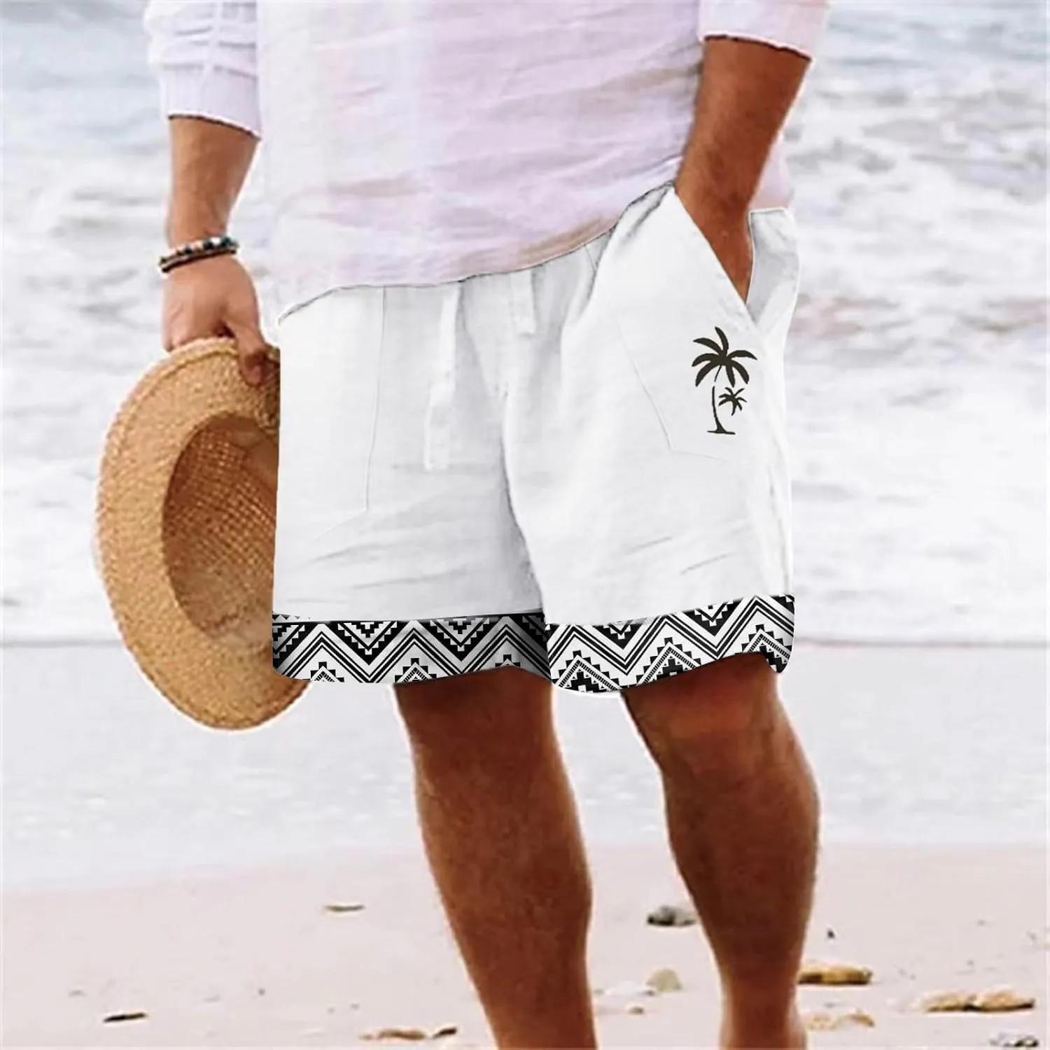 Mens Summer Linen Elastic Shorts Shorts Beach Shorts Casual Cotton Linen Shorts Mens Summer Linen Elastic Shorts