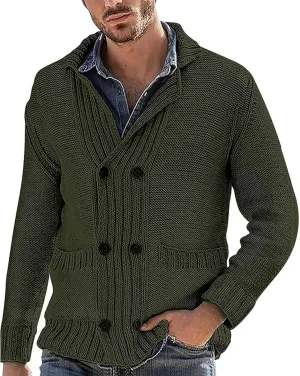 Men's Sweater Cardigan Fashion Chunky Knit Double Breasted Coat Long Sleeves Lapel Knitwear Sweater Jacket Tops