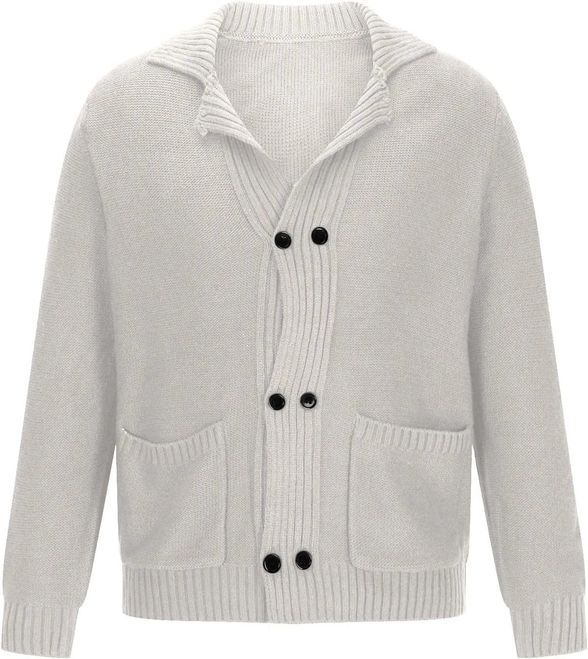 Men's Sweater Cardigan Fashion Chunky Knit Double Breasted Coat Long Sleeves Lapel Knitwear Sweater Jacket Tops