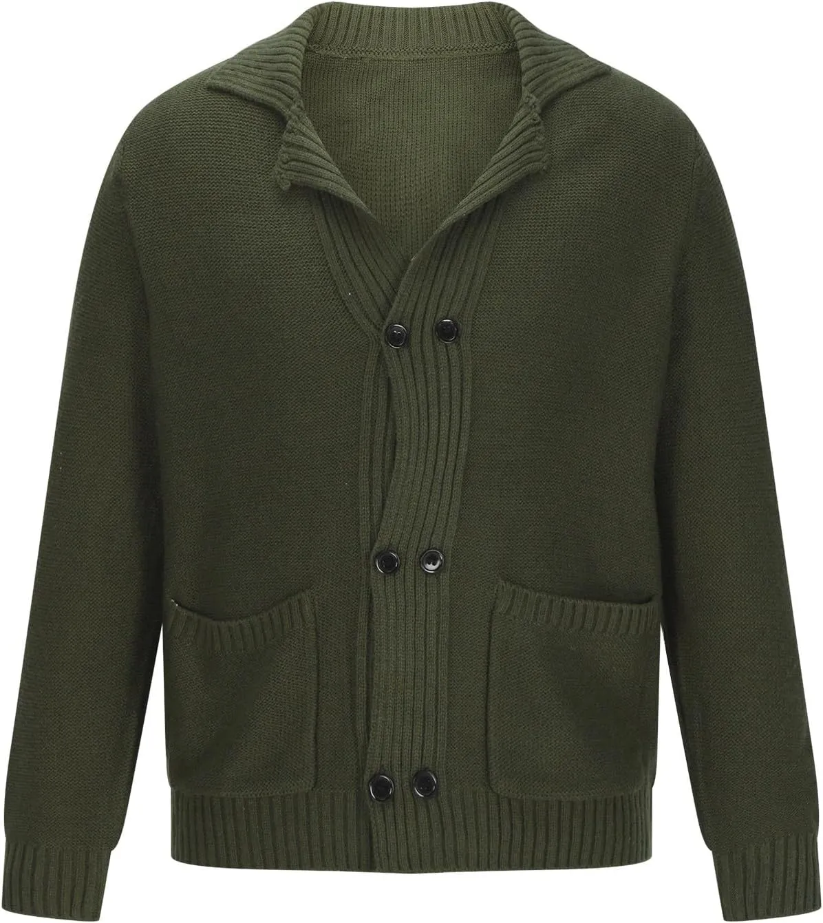 Men's Sweater Cardigan Fashion Chunky Knit Double Breasted Coat Long Sleeves Lapel Knitwear Sweater Jacket Tops