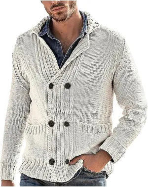 Men's Sweater Cardigan Fashion Chunky Knit Double Breasted Coat Long Sleeves Lapel Knitwear Sweater Jacket Tops