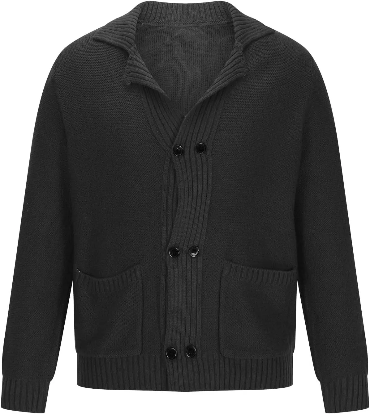 Men's Sweater Cardigan Fashion Chunky Knit Double Breasted Coat Long Sleeves Lapel Knitwear Sweater Jacket Tops