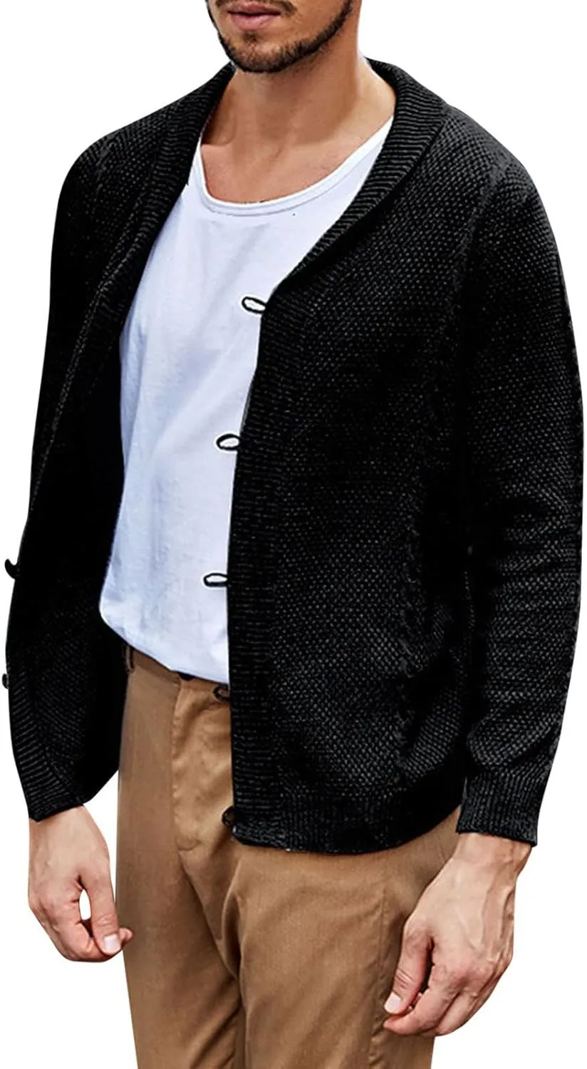 Mens Sweater Men's Lightweight Cardigan Sweater Single-Breasted V-Neck Knitted Cardigans Jacket