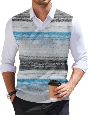 Men's Sweater Vest Wool Blend V-Neck Button Sleeveless Cardigan Vest Sweater Slim Fit Tops
