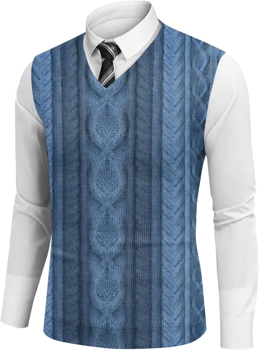 Men's Sweater Vest Wool Blend V-Neck Button Sleeveless Cardigan Vest Sweater Slim Fit Tops