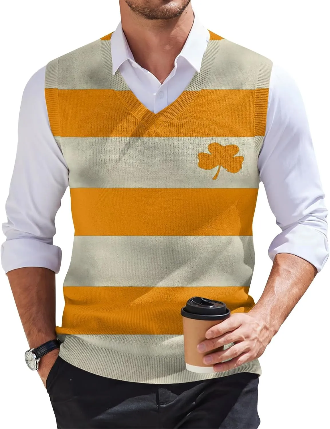 Men's Sweater Vest Wool Blend V-Neck Button Sleeveless Cardigan Vest Sweater Slim Fit Tops