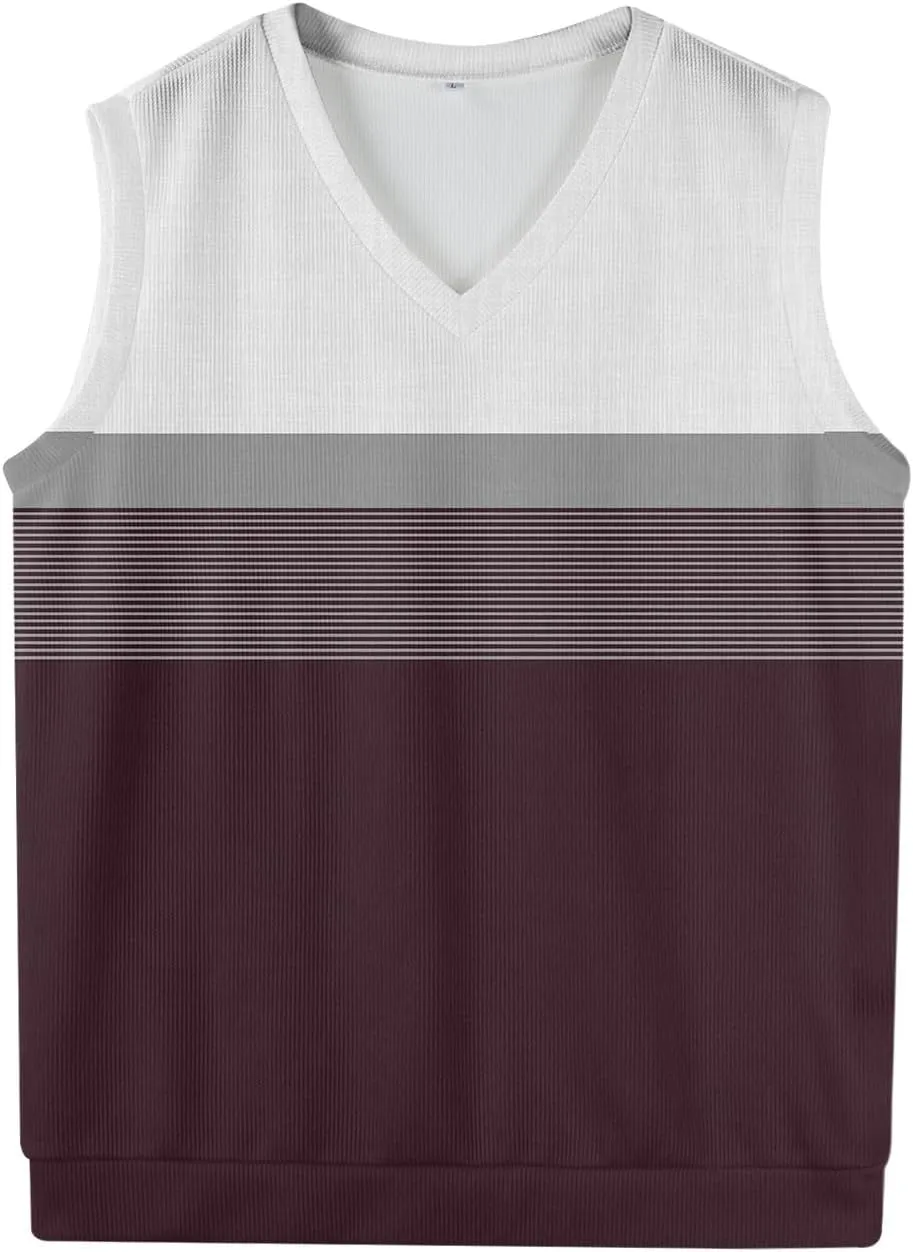 Men's Sweater Vest Wool Blend V-Neck Button Sleeveless Cardigan Vest Sweater Slim Fit Tops