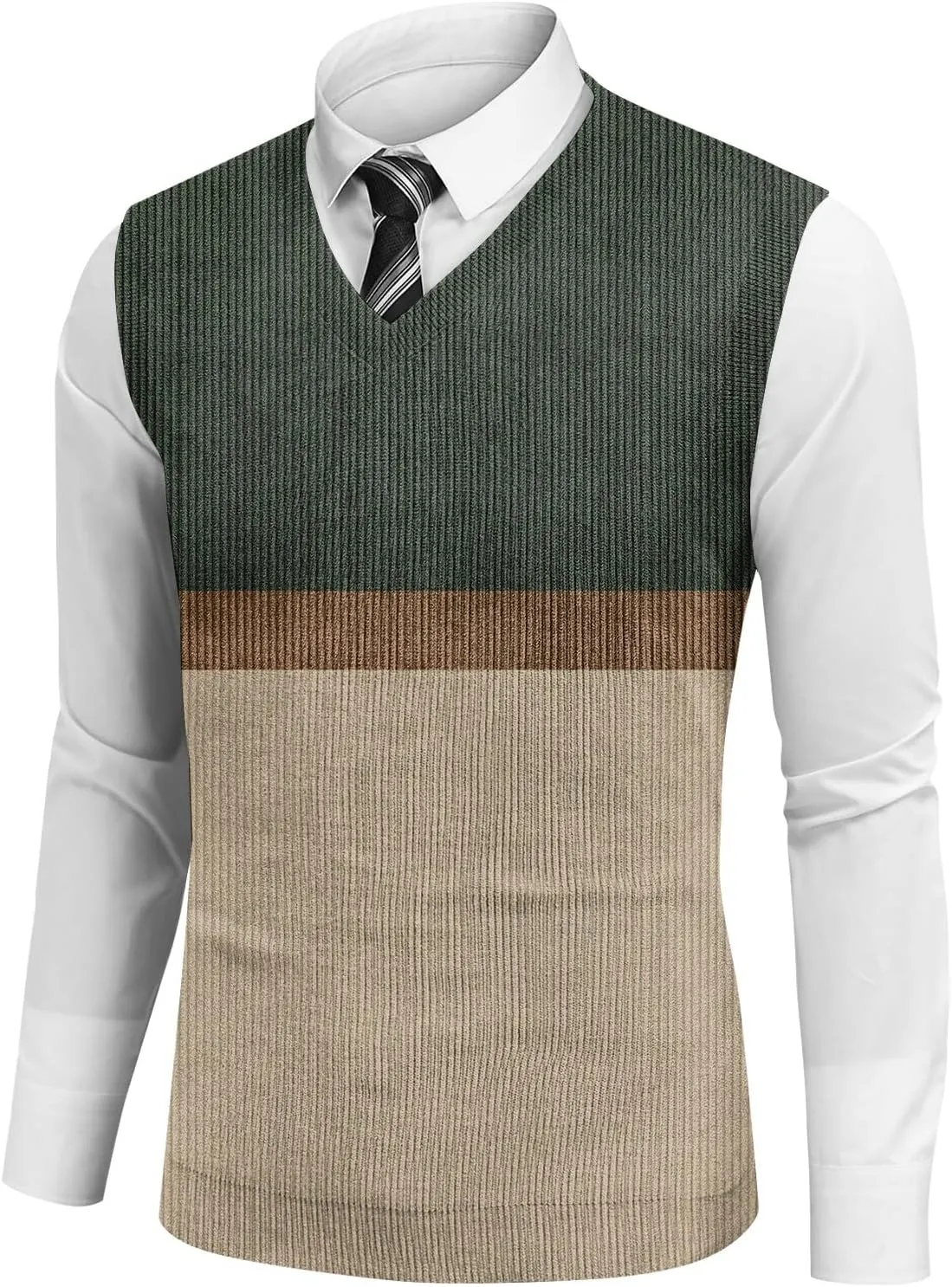 Men's Sweater Vest Wool Blend V-Neck Button Sleeveless Cardigan Vest Sweater Slim Fit Tops