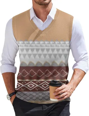 Men's Sweater Vest Wool Blend V-Neck Button Sleeveless Cardigan Vest Sweater Slim Fit Tops