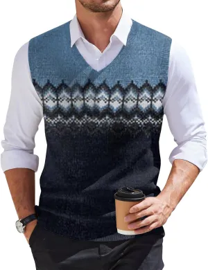 Men's Sweater Vest Wool Blend V-Neck Button Sleeveless Cardigan Vest Sweater Slim Fit Tops