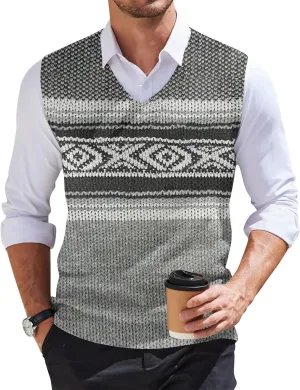 Men's Sweater Vest Wool Blend V-Neck Button Sleeveless Cardigan Vest Sweater Slim Fit Tops