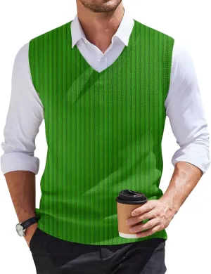 Men's Sweater Vest Wool Blend V-Neck Button Sleeveless Cardigan Vest Sweater Slim Fit Tops
