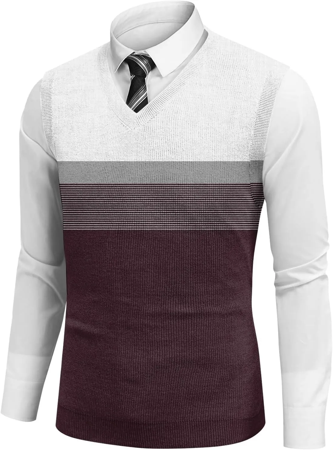Men's Sweater Vest Wool Blend V-Neck Button Sleeveless Cardigan Vest Sweater Slim Fit Tops