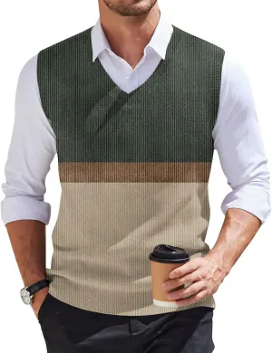 Men's Sweater Vest Wool Blend V-Neck Button Sleeveless Cardigan Vest Sweater Slim Fit Tops