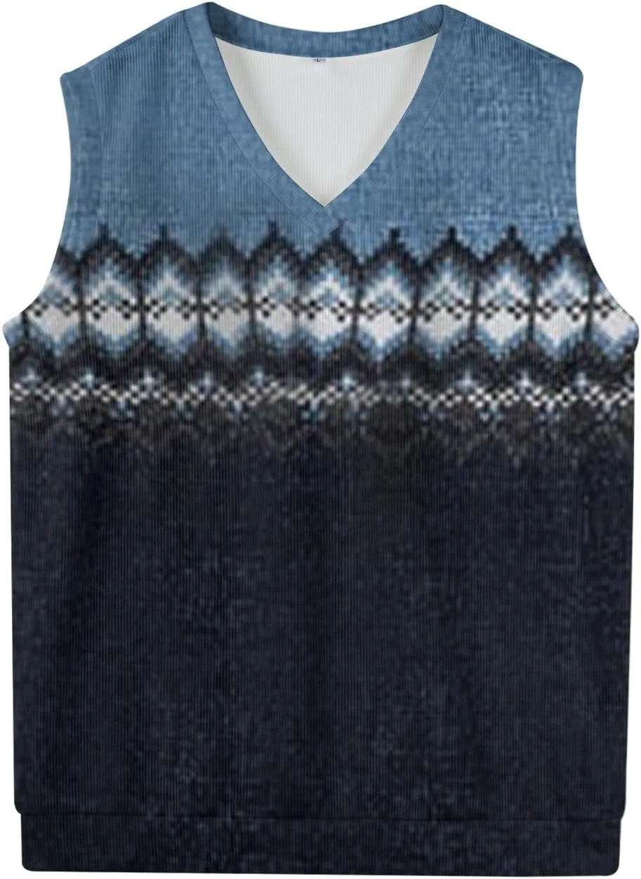 Men's Sweater Vest Wool Blend V-Neck Button Sleeveless Cardigan Vest Sweater Slim Fit Tops