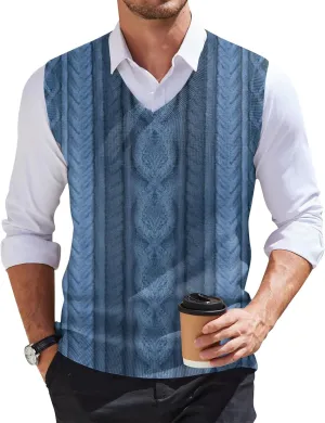 Men's Sweater Vest Wool Blend V-Neck Button Sleeveless Cardigan Vest Sweater Slim Fit Tops