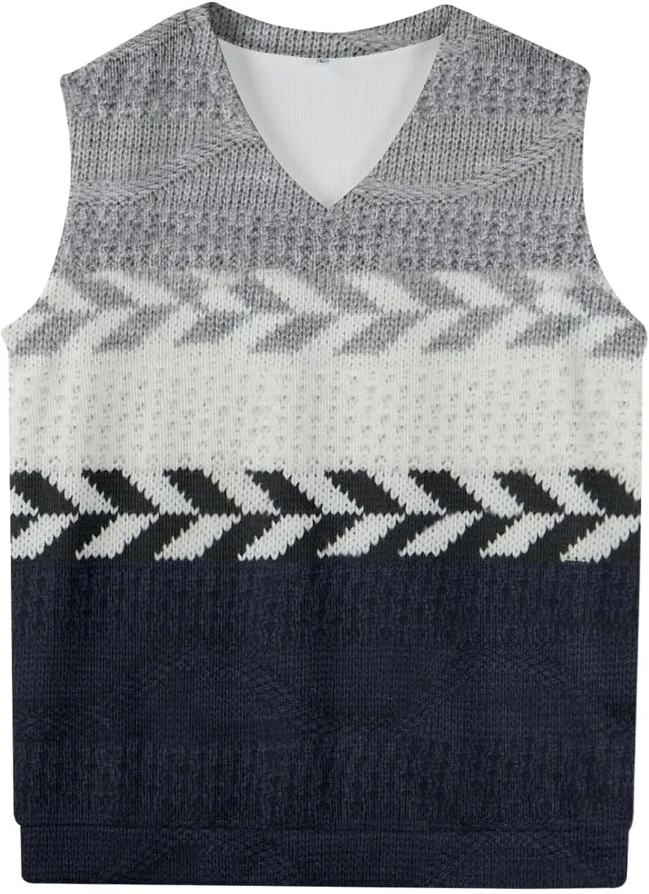 Men's Sweater Vest Wool Blend V-Neck Button Sleeveless Cardigan Vest Sweater Slim Fit Tops