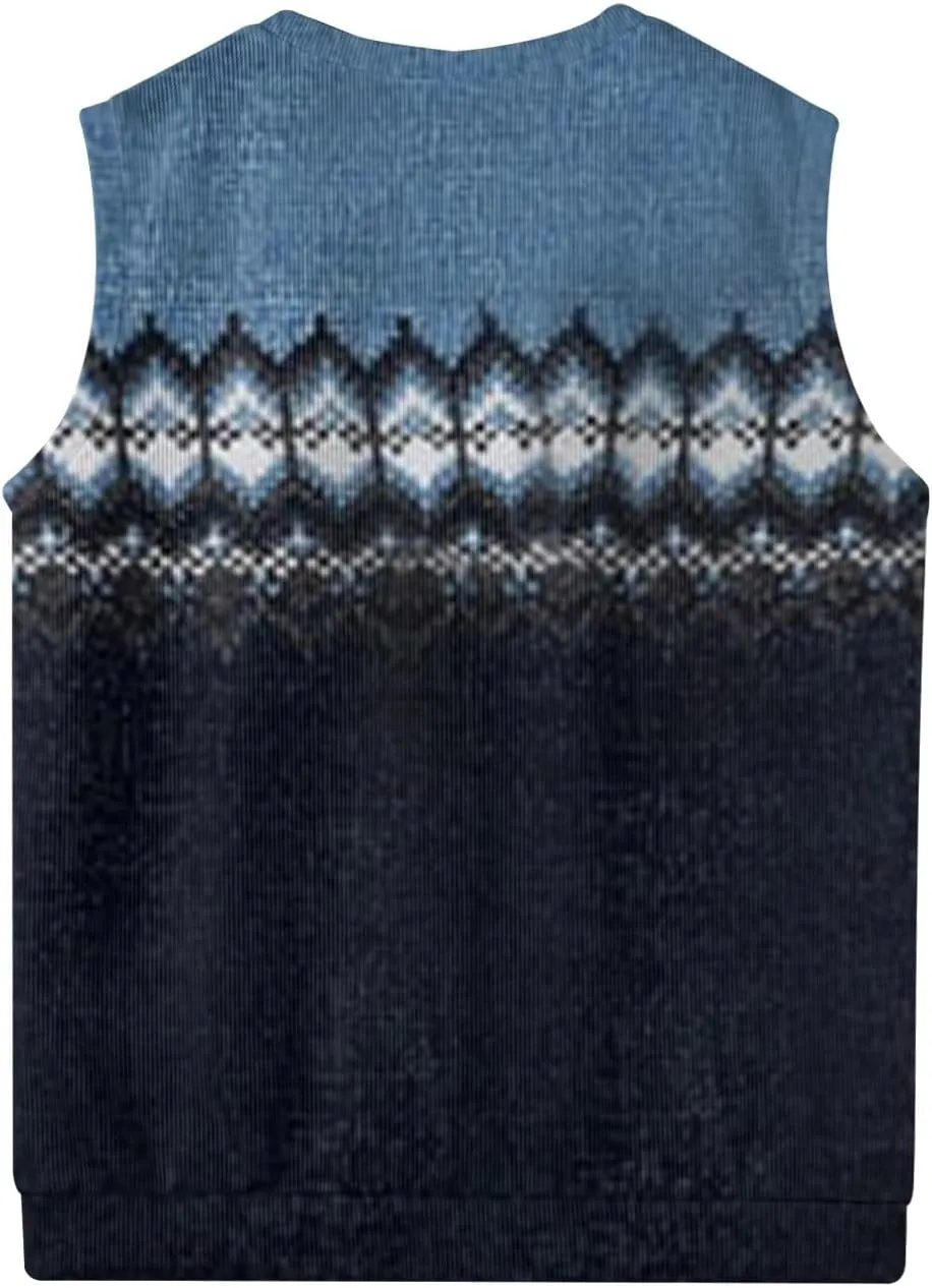 Men's Sweater Vest Wool Blend V-Neck Button Sleeveless Cardigan Vest Sweater Slim Fit Tops