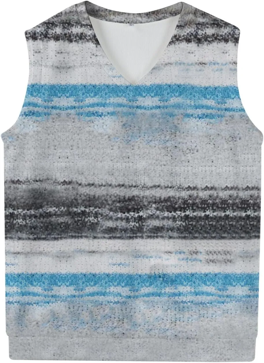 Men's Sweater Vest Wool Blend V-Neck Button Sleeveless Cardigan Vest Sweater Slim Fit Tops