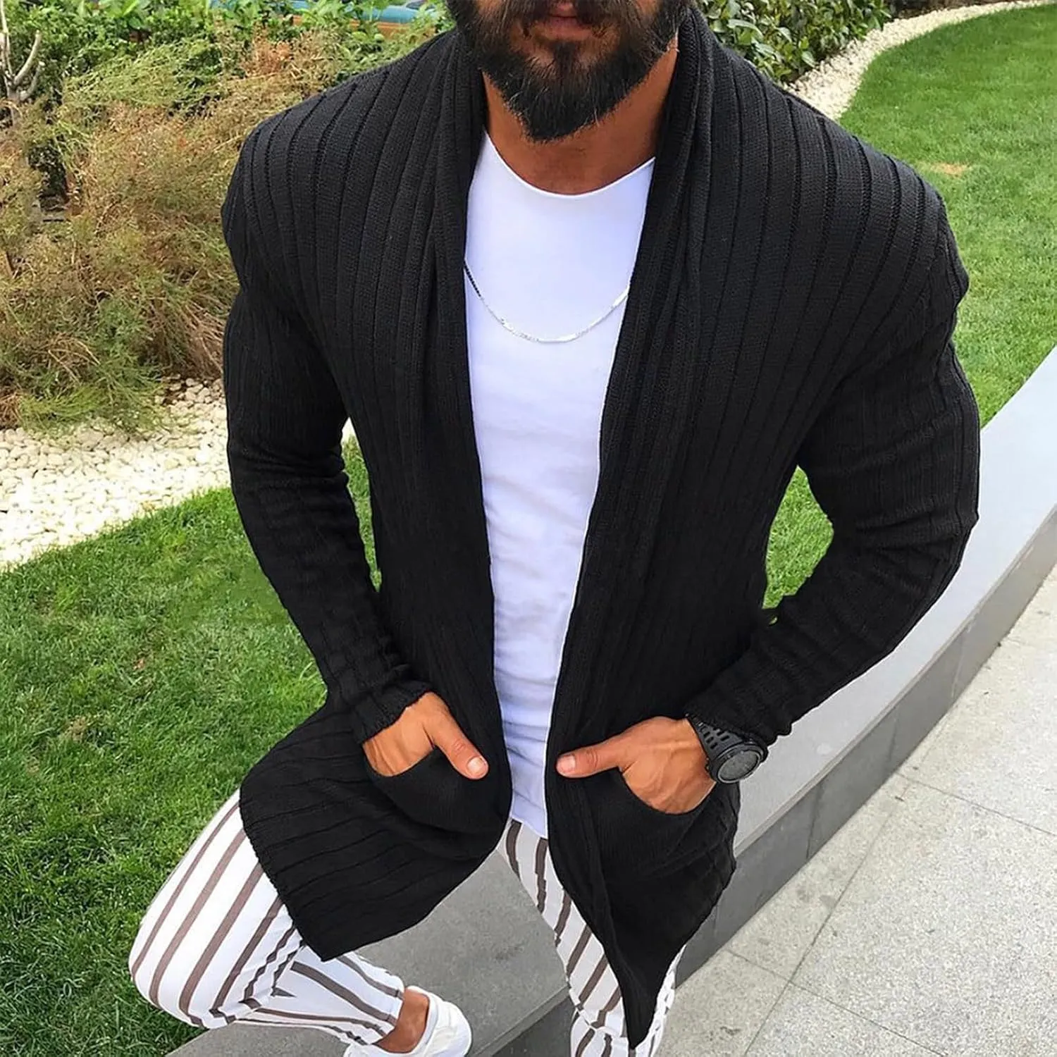 Mens Sweaters Vintage Casual Cardigan Sweaters Long Sleeve Shawl Button Down Mens Pullover Sweater v Neck