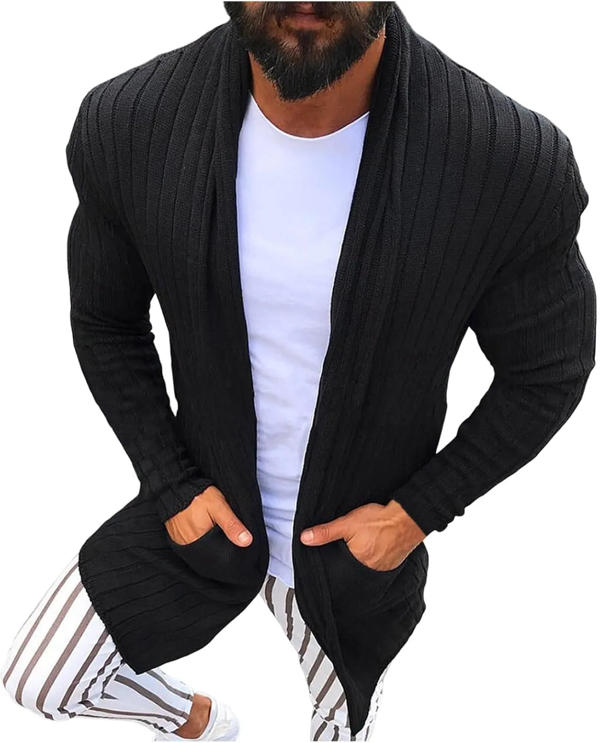 Mens Sweaters Vintage Casual Cardigan Sweaters Long Sleeve Shawl Button Down Mens Pullover Sweater v Neck
