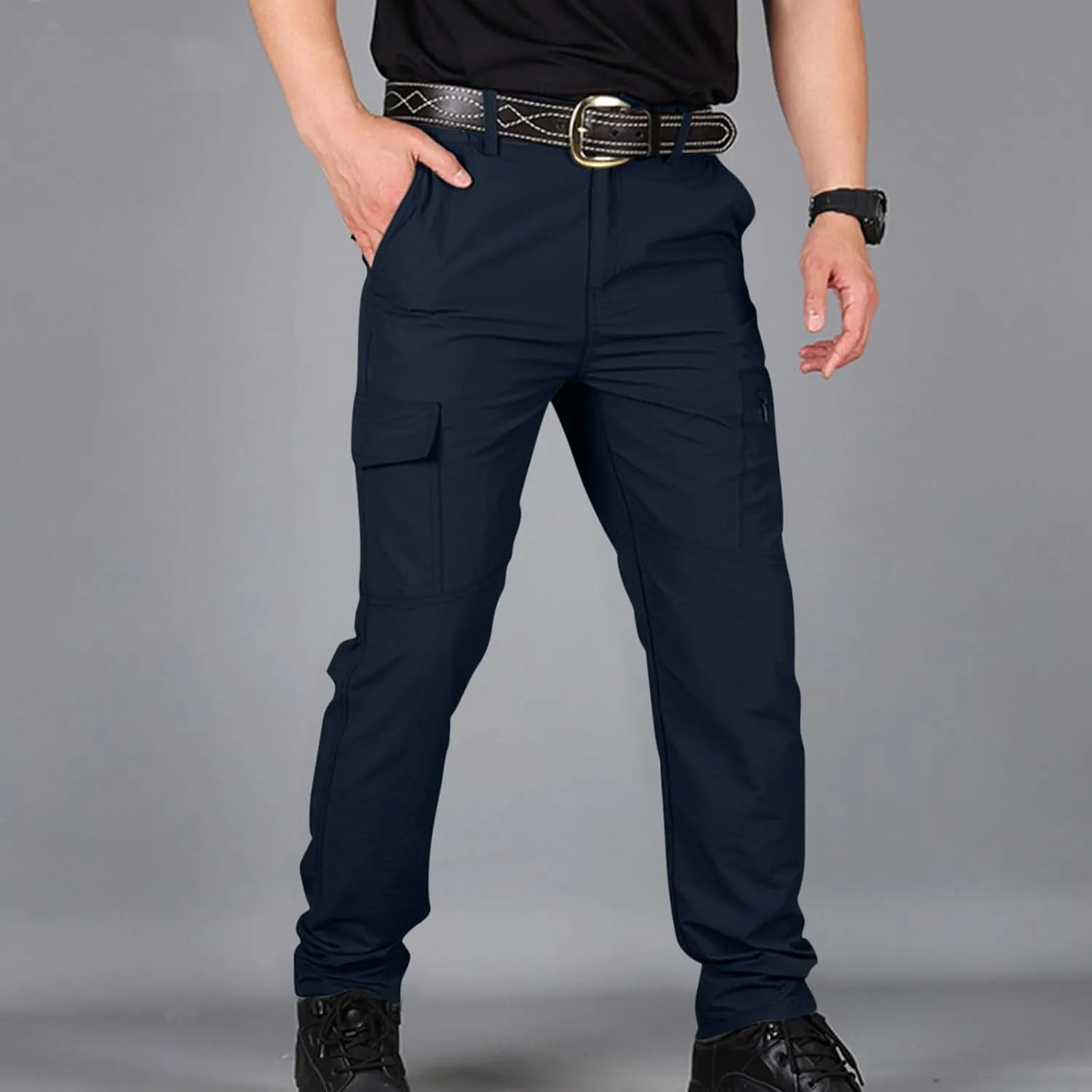 Mens Tactical Waterproof Pants Relaxed Fit Work Hiking Multi Pockets Flex Camo Cargo Trousers