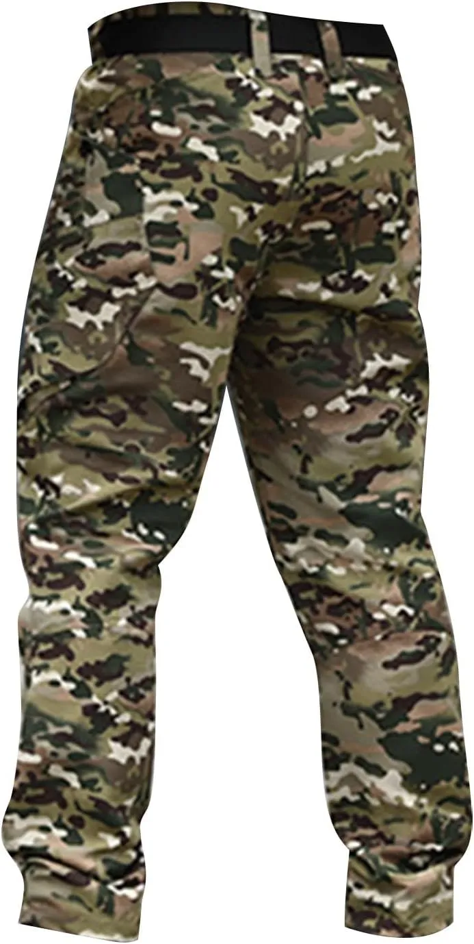 Mens Tactical Waterproof Pants Relaxed Fit Work Hiking Multi Pockets Flex Camo Cargo Trousers